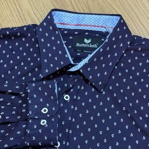 Buttercloth 2XL Regural Fit Purple/blue Button Up Shirt Geometric Flip Cuff NEW